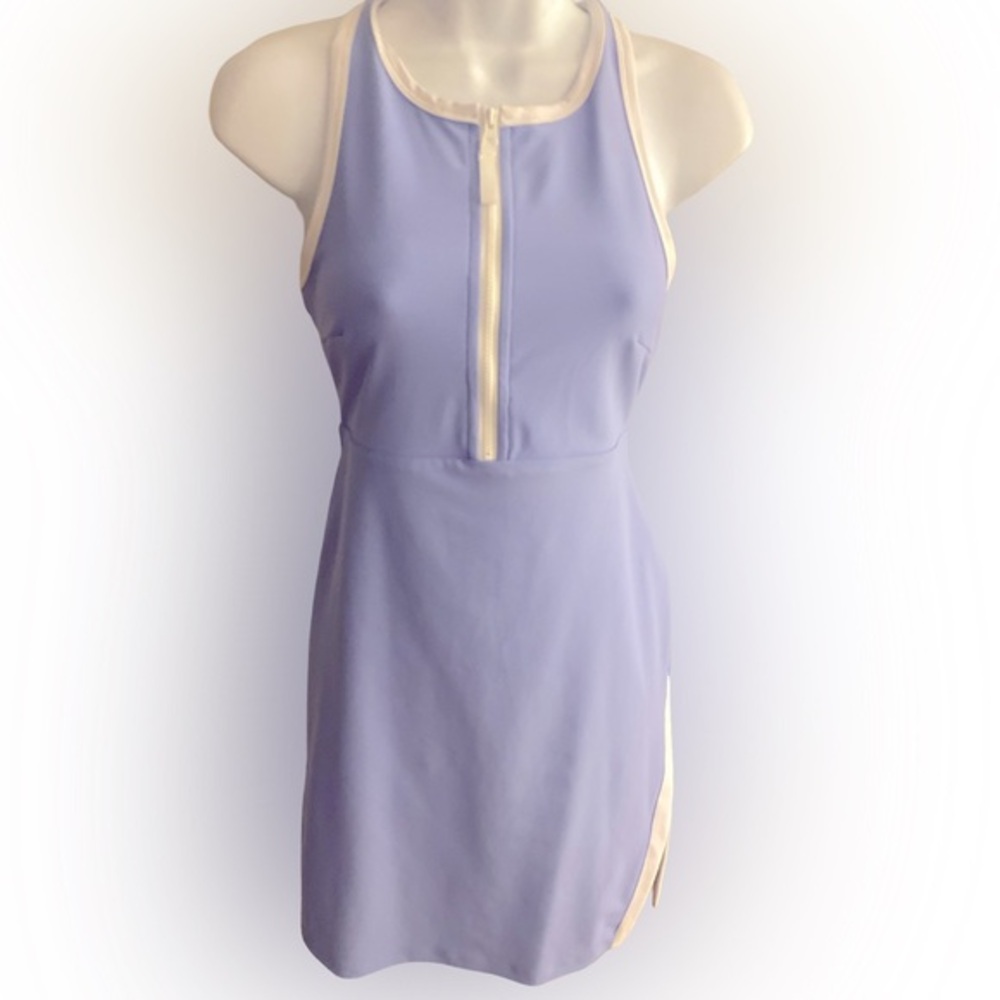 Sage Cornflower Blue Tennis Dress - S cornflower blue, white trim, poly spandex